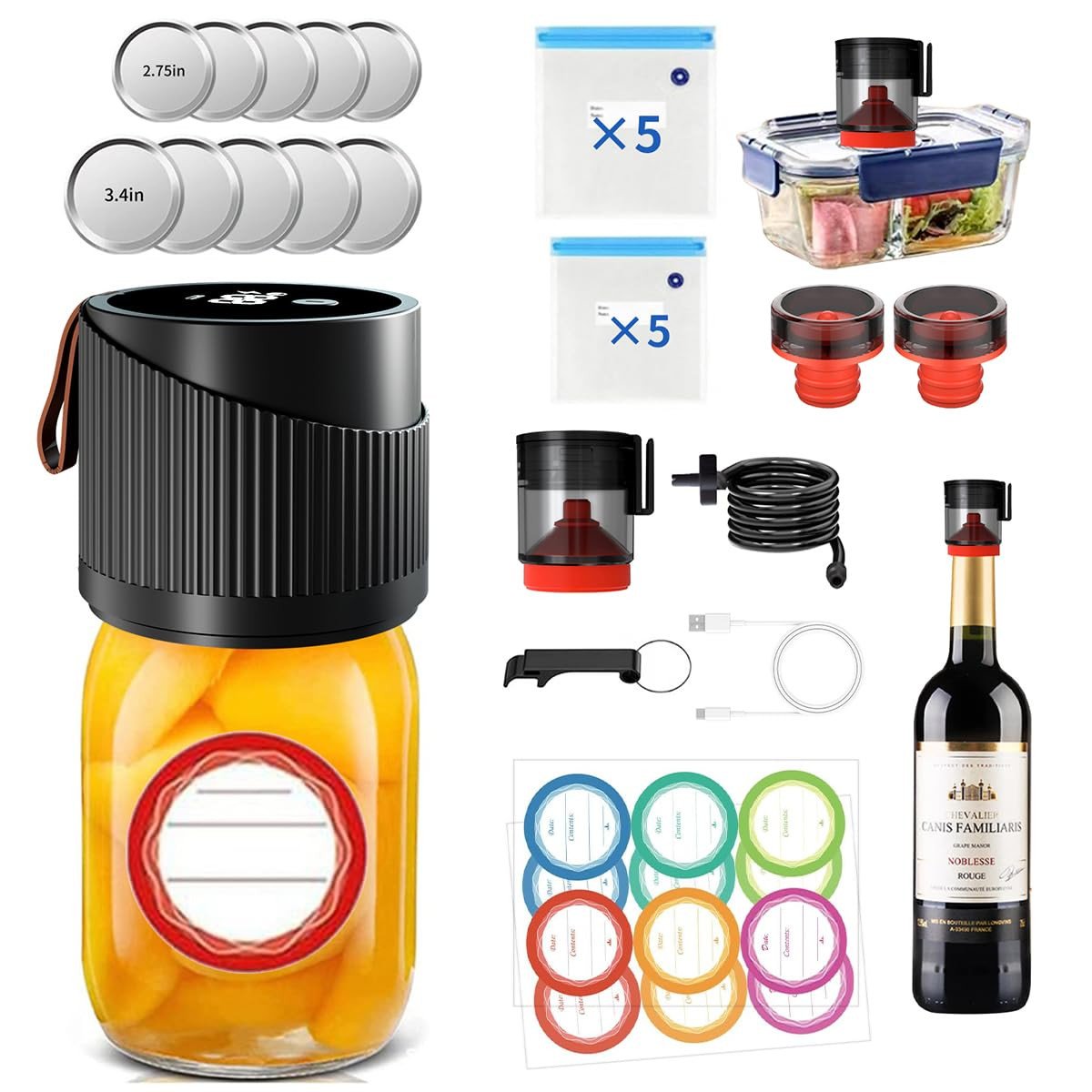 Kit Sottovuoto Vasi Mason Elettrico 4 in 1 - Sigillatore Ricaricabile