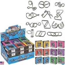 Rhode Island Novelty 24-Pack 2" Metal IQ Wire Puzzles - Engaging Brain Teasers