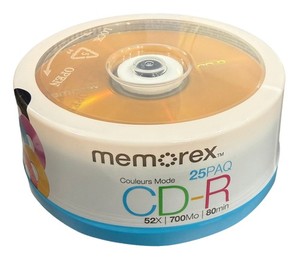 25 Memorex Cool Colors 52X CD-R 80min 700MB, Purple, Black, Red, Orange & Blue