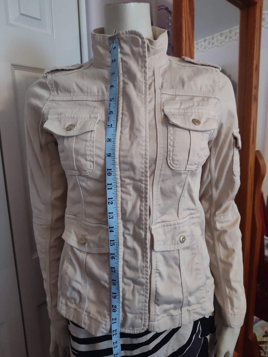 kenzie jeans Cream Colored Light Beige Utility Ja… - image 12