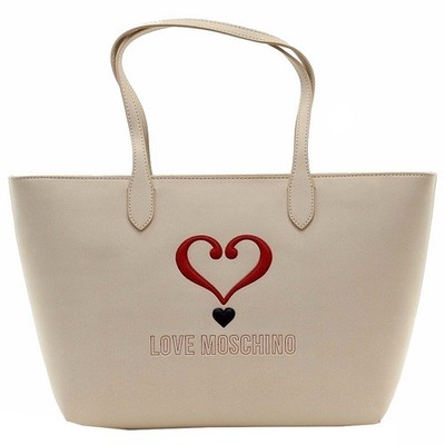 Love Moschino Women's Applied Logo Ivory Tote Carry-All Handbag