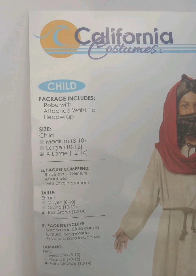 Fantasia de Halloween infantil Jesus Robe & Headwrap homem religioso GG (12-14) - Imagem 2 de 3