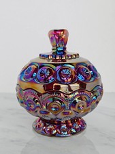 Vintage LE Smith Glass Moon And Star Red Carnival Small Candy Dish ??