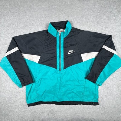 VTG NIKE Jacket Mens XL Black Zip Swishy Windbreaker Track BOXY Cropped 80s 90s