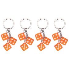 4pcs Lucky Dice Keychain Charm, Resin Dice Keyrings with 3 Pendants, Orange