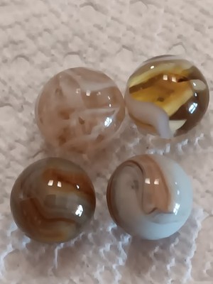 Machine Made Swirl Toy Marbles Set of 4 Brown White Yellow clear vintage