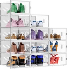 BALEINE 12 Pack Stackable Shoe Storage Boxes Fit Size 9, Thickened Clear Shoe Bo