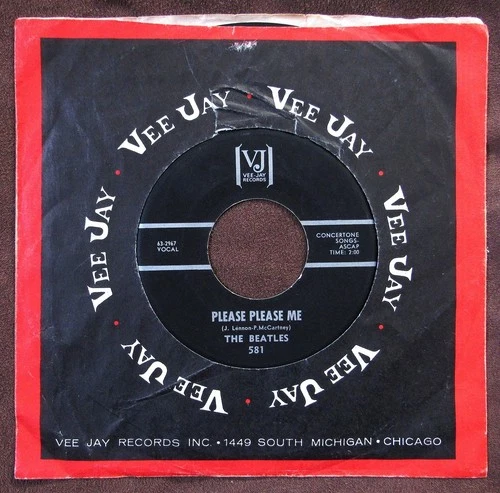 Beatles 45 Please Please Me 1964 Vee Jay Black with Silver Bars, NM!