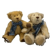 Lot 2 Handmade Teddy Bear Plush with Embroidered Name Bows, 12", Tan Cream