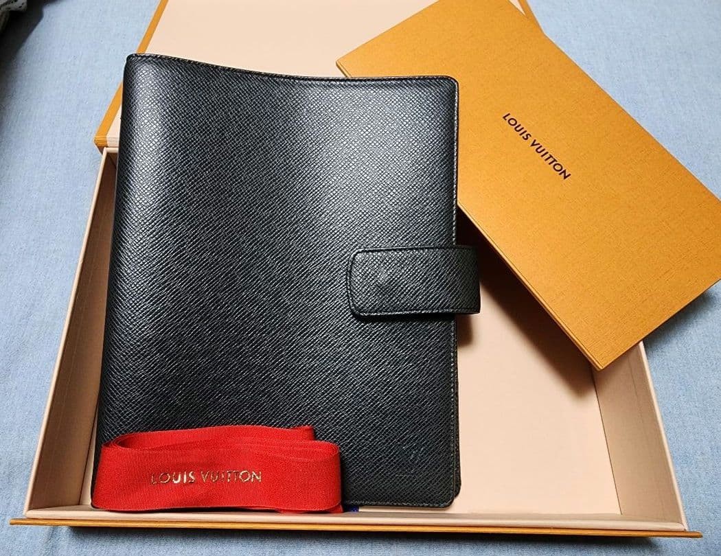 Louis Vuitton モノグラム レザー バインダー Louis Vuitton Agenda GM Taiga Notebook Black Agenda Cover Snap