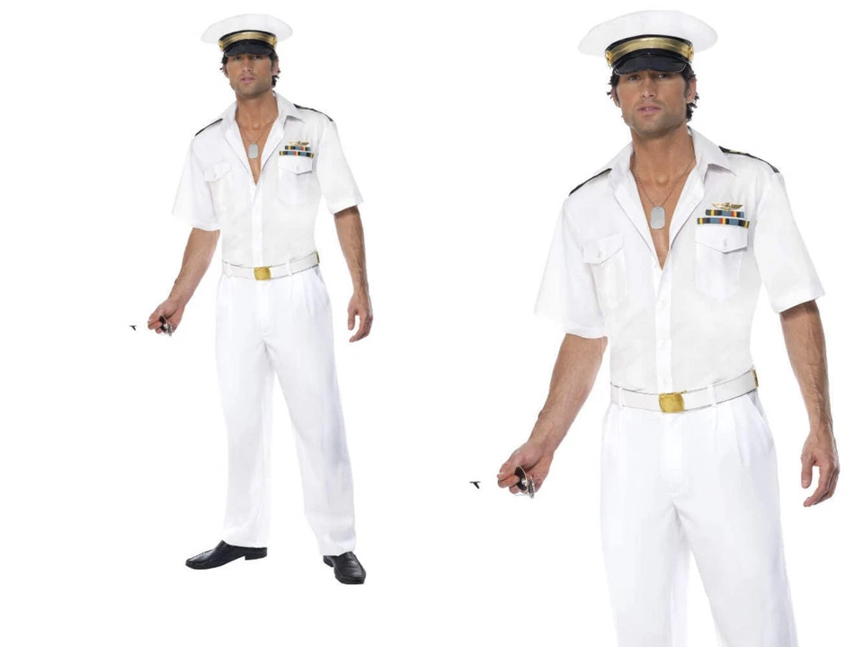 Disfraz Top Gun Capitán Años 80 Blanco Piloto Para Hombre Vestido Elegante Tom Cruise Conjunto M L Foto 4 de 4