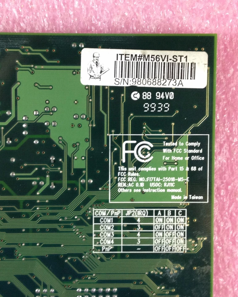 POWERCOM M56VI-ST1 INTERNAL 16-BIT ISA 56K FAX MODEM FCC ID: FI7TAI-25018-M5-E - Image 2 of 4