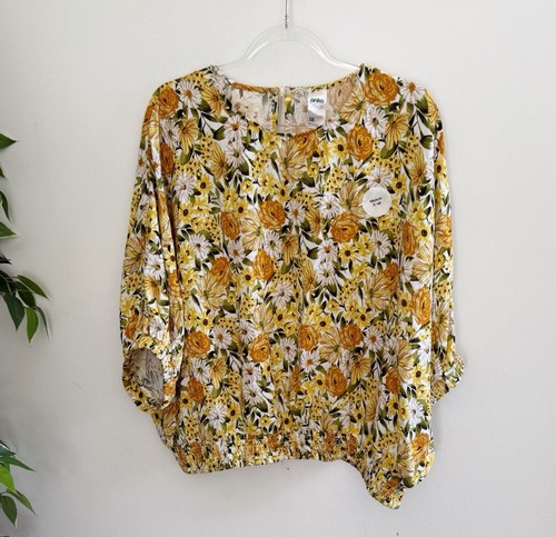 Anko Kmart Womens Top Blouse Size 18 Short Sleeve Floral Pattern Yellow NEW