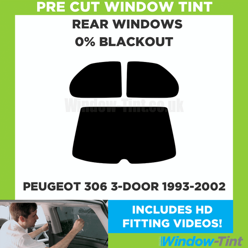 For Peugeot 306 3-Door Hatchback 93-02 Pre Cut Window Tint Rear 0% Blackout Film - Picture 1 of 10