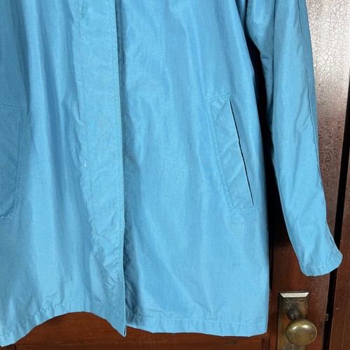 Vintage Totes Blue with Rainbow Trim Raincoat Size Large Removable Hood Retro - Picture 6 of 20