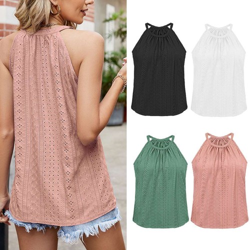 Women Summer Sleeveless Halter neck Tank Tops Blouse Ladies Casual Vest T-SHIRTS - Picture 1 of 16