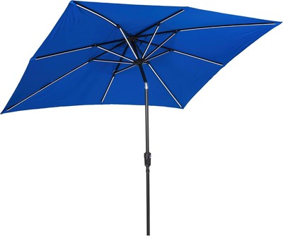 Sun-Ray 9''x7'' Rectangular 8-Rib Solar Lighted Patio Umbrella, Royal Blue