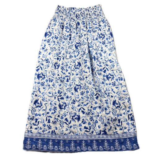 Joie Skirt 100% Linen Pull On Elastic Waist Maxi Blue White Floral Small B110