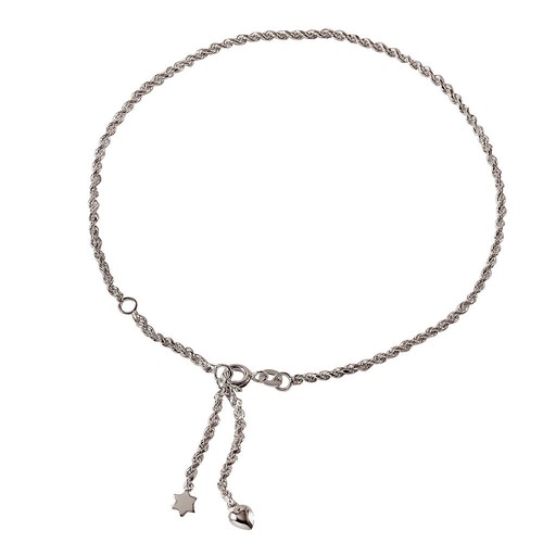 Tobillera de cadena de cuerda de plata de ley 925 con estrella colgante y corazón 9"-10" ajuste - Imagen 2 de 2