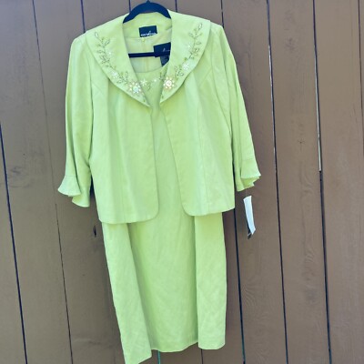 Positive Attitude Apple Green Sheath Dress w Jacket Size 14 Linen Rayon |  eBay