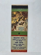 Vintage Matchbook Cover - BELLEVUE HOTEL 1953 Lincoln St. & YORK HOTEL 19th Ave.