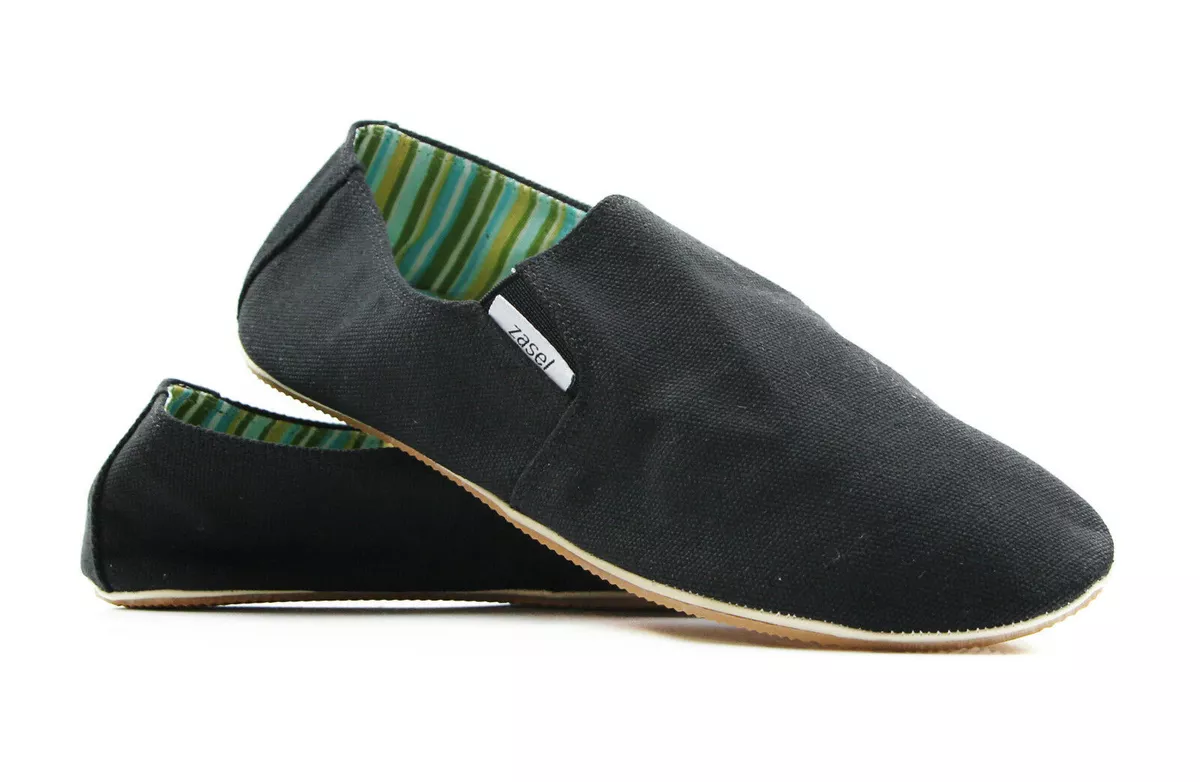 Mens Zasel Cotton Canvas Slip On Flats Black Brown White Casual