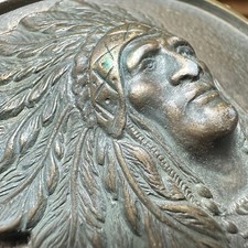 INDIAN CHIEF Belt Buckle BRASS Native American Made in USA Western Vintage VTG