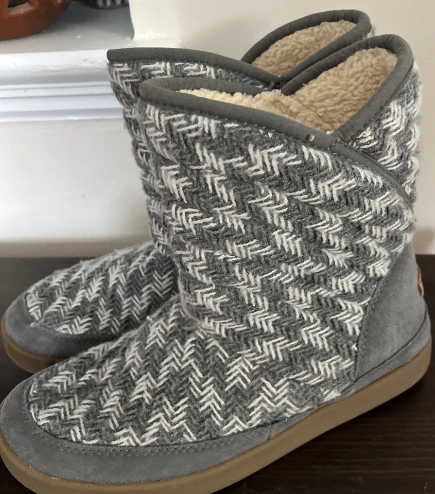 Zapatillas Sanuk Talla 11 Para Mujer Gris Blanco Tejidas Parte Superior Alta Sherpa Suela de Goma Foto 2 de 4