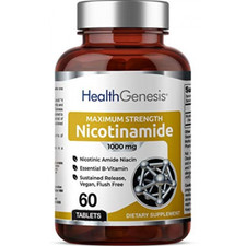 HEALTH GENESIS Nicotinamide 1000 mg Extra Strenght 60 Tablets  Exp 3/26