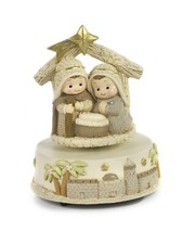 Presepe Gruppo Natività Bambino con Capanna 13.4 cm in Resina con Carillon Paben