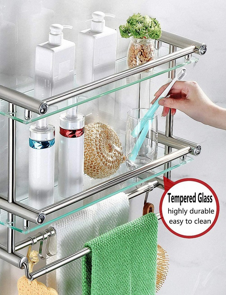 Bathroom Shelf Tempered Glass Floating Shelves Wall Mounted Stainless