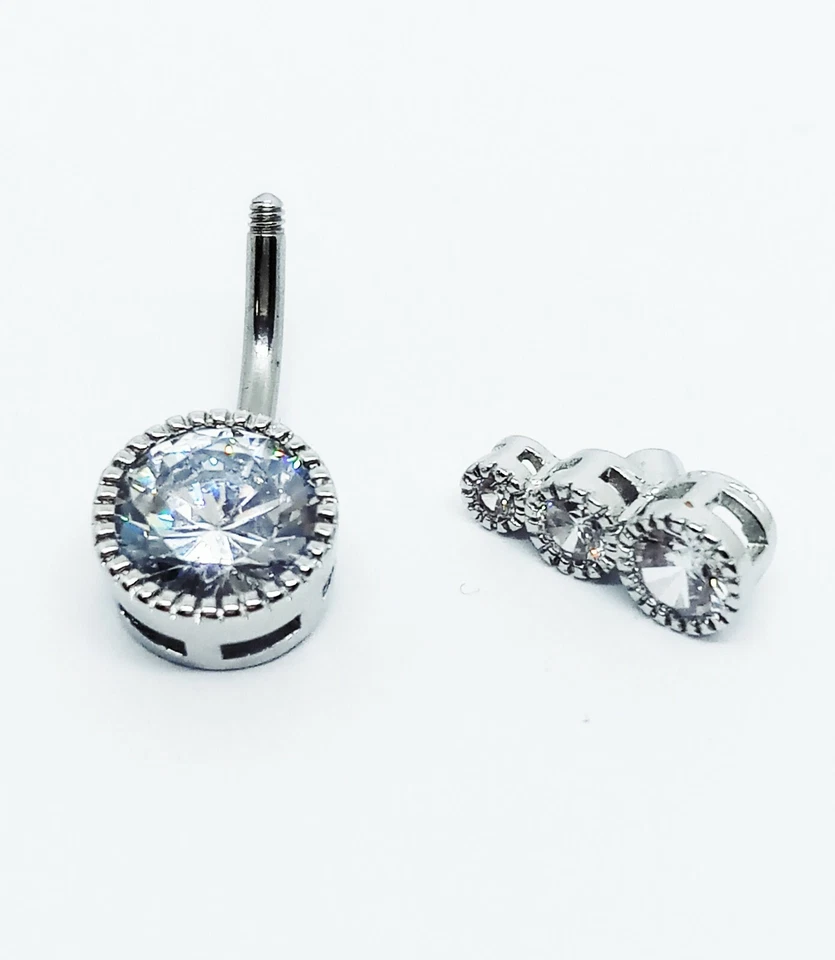 Piercing da ombelico in acciaio inox banana gioiello con zircone bianco - Immagine 4 di 4