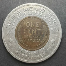 1920 Encased Wheat Cent Lucky Penny Bob's Men's Shop, Woonsocket, R. I. 