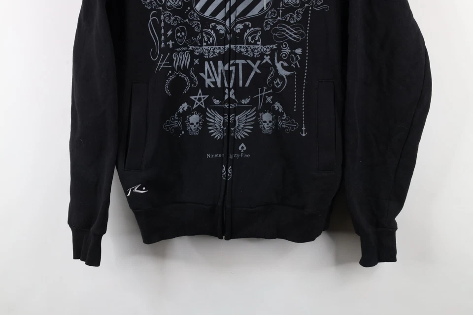 Vintage Y2K Rusty Surfing Mens Small Faded Tribal Skull MMA Full Zip Hoodie - Image 3 of 4