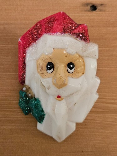 Vintage Santa Claus Face Christmas Holiday Brooch Pin Red Glittery Hat - Picture 7 of 12