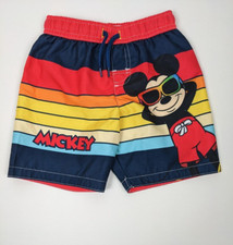 Disney Micky Mouse Boys Swimsuit Colorful Stripes Drawstring Lined Size 2T