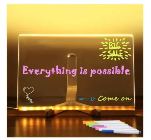 LED Note Board with Color Glowing Acrylic Light Up Dry Erase Memo Message Board - Picture 4 of 9