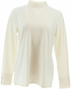 Download Denim & Co Essentials Mock-Neck Top Button Cuff Natural XS NEW A309451 | eBay