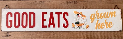 Vintage Retro Tin Sign - GOOD EATS grown here door Wall Decor Metal Chicken Sign