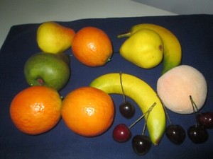 Faux fruit  - looks real - cherry banana peach pear orange