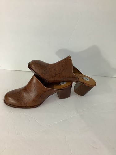 NEW PATRICIA NASH SIZE 9 1/2 LEATHER CARMINE BROWN CLOGS MULES PRINTED MAP - Picture 2 of 7