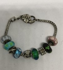 Vintage 925 Sterling Silver 9 Mixed Beads Trollbeads Beaded Bracelet 8