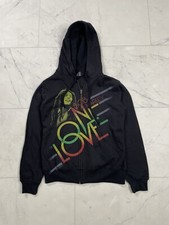 Vintage Zion Bob Marley One Love Full Zip Hoodie Black Rasta Color
