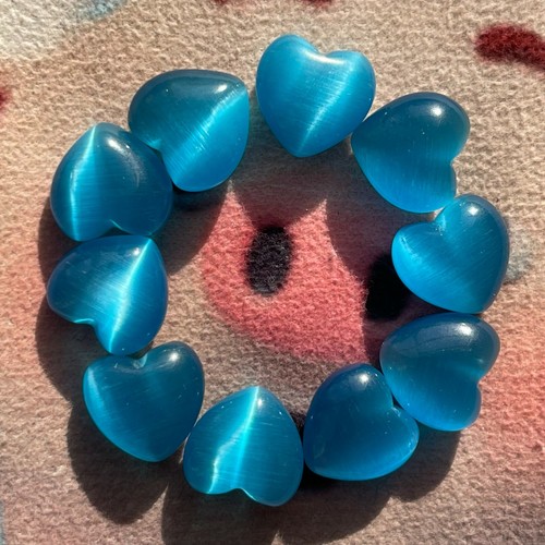 5pc Blue Cat's eye quartz Mini loving heart crystal carved gem reiki