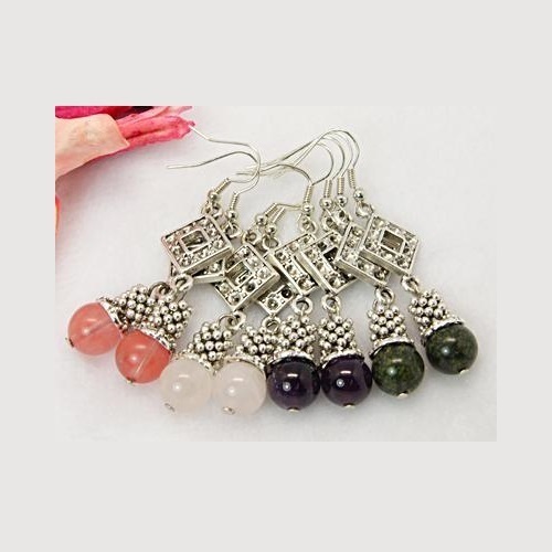 Wholesale Lot 12 Mix Tibetan Silver Gemstone Bead Dangle Earring Amethyst Quartz - Picture 1 of 1