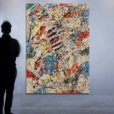 64”X44” Jackson Pollock style canvas ￼painting Acrylic,Abstract, Modern,Large