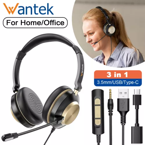 3in1 Headset USB/Type-C/3.5mm mit Kabel Mikrofon Kopfhörer für PC/Laptop/Handys