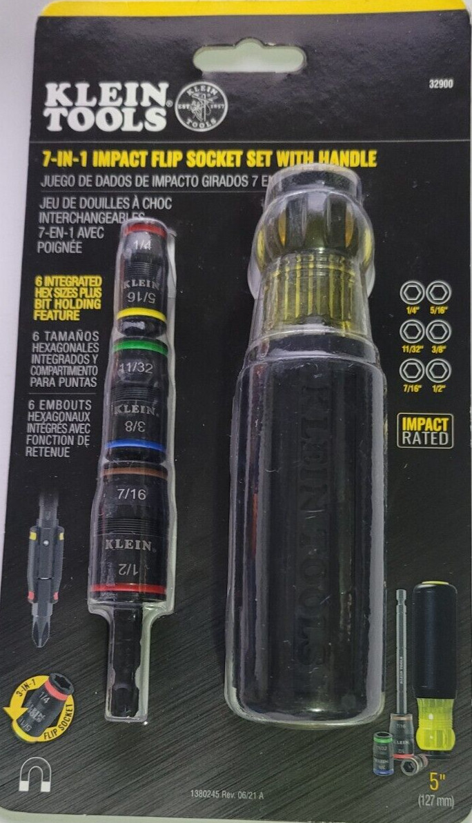 Klein Tool 7-in-1 Magnetic Impact Flip Socket Set with Handle Model #32900R