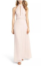 Lulus Ruffle Neck Halter Dress/Gown Cream Blush  Size Large L