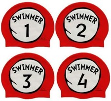 SWIMMER 1 2 3 4 SWIMMER SWIM CAP - 4 PACK - SILICONE - SOFT - FREE SHIPPING